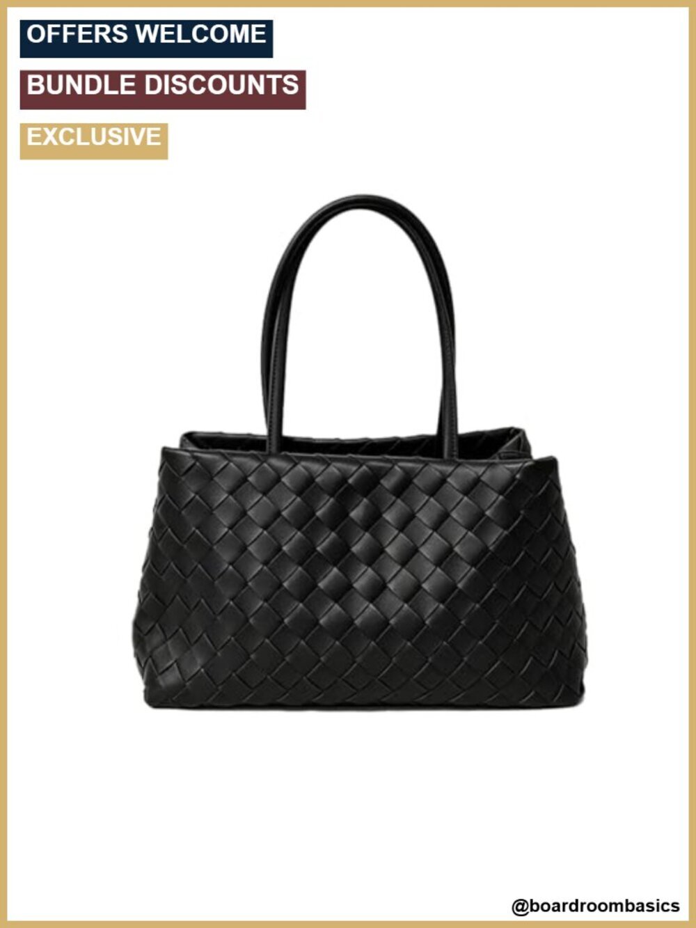 Vegan Leather Woven Tote Bag with Secure Top Zipper